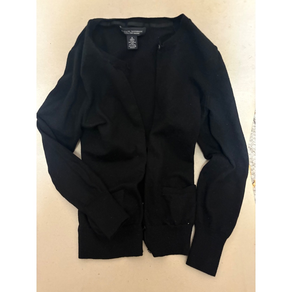Banana Republic Extra Fine Merino Wool Black Full Zip Cardigan Sweater Small